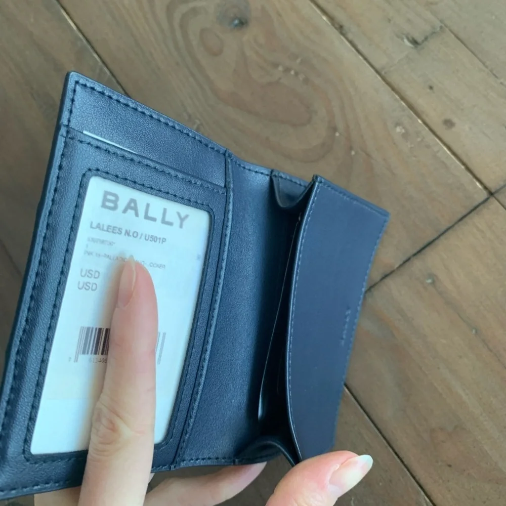 Bally dark navy blue card wallet NWT